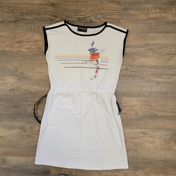 Times Up Le Temps Vintage Knit Dress White Floral Boatneck 70s 80s Size 9/10 - Picture 12 of 12